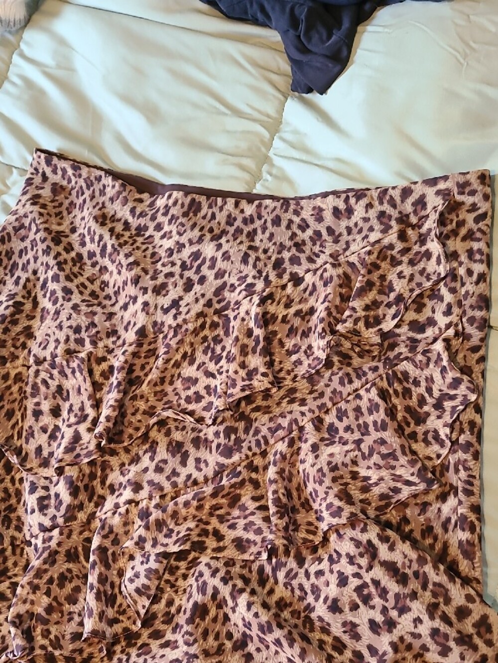 Chaps Leopard Print High-Low Ruffle Skirt - Brown/Tan - Picture 6 of 6